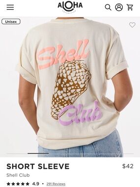 ALOHA Collection Shell Club Short Sleeve Tee - Cream with Coral, Gold lilac NWT